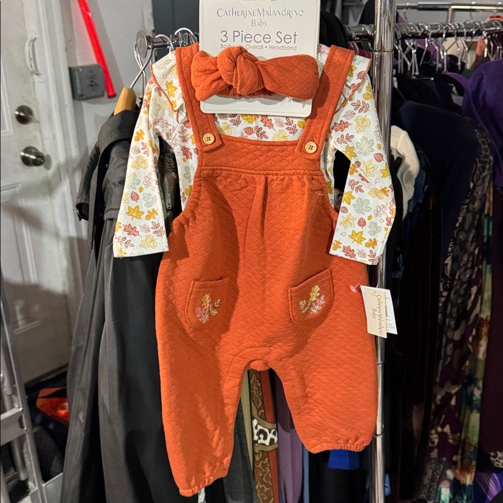 Catherine Malandrino Orange Baby Set with Floral Top and Headband